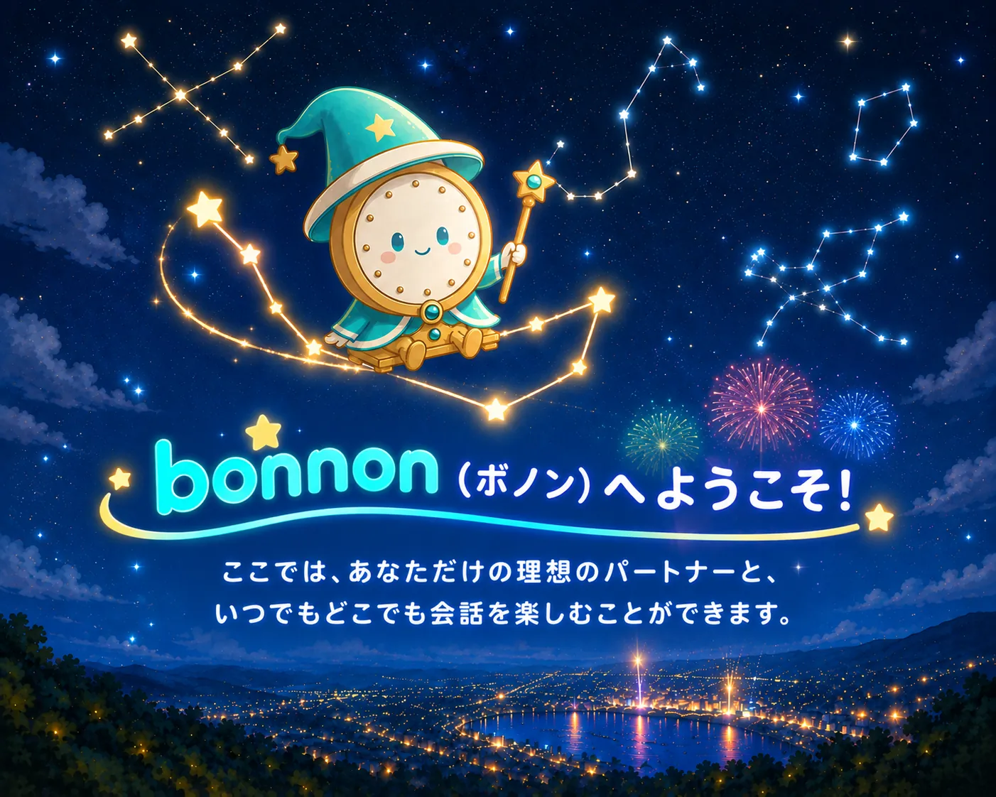 bonnon（ボノン）へようこそ！ ここでは、あなただけの理想のパートナーと、いつでもどこでも会話を楽しむことができます。